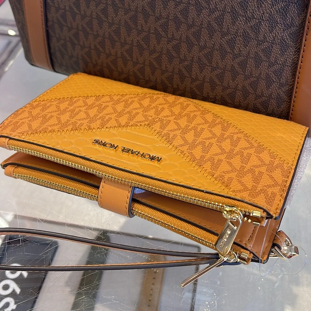 MICHAEL KORS JST LG DOUBLE ZIP WRISTLET WALLET PHONE HOLDER Cider Multi NWT